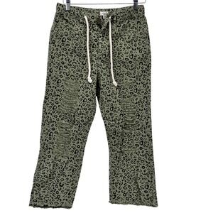 Easel Los Angeles Leopard Print Distressed Cargo Pants Olive Green Small EB40901